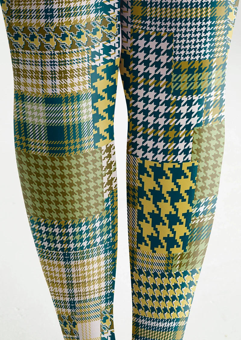 Viken Plan Patchwork houndstooth Tights Hosiery Pantyhose