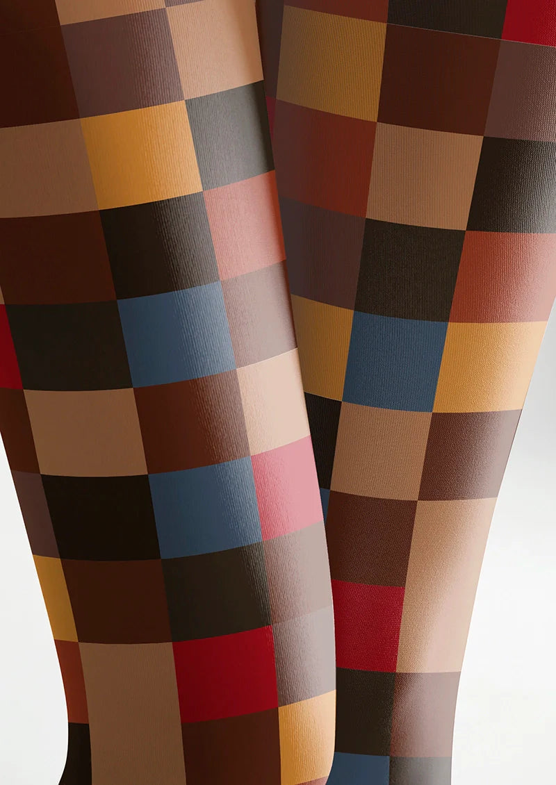 Viken Plan Terra-Cotta  Plaid Tights Hosiery Pantyhose