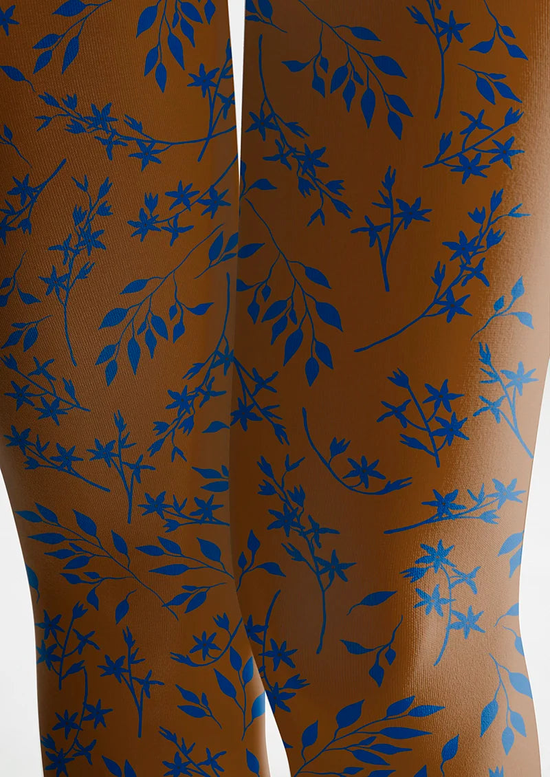Viken Plan Brown-blue  Dainty florals Tights Hosiery Pantyhose