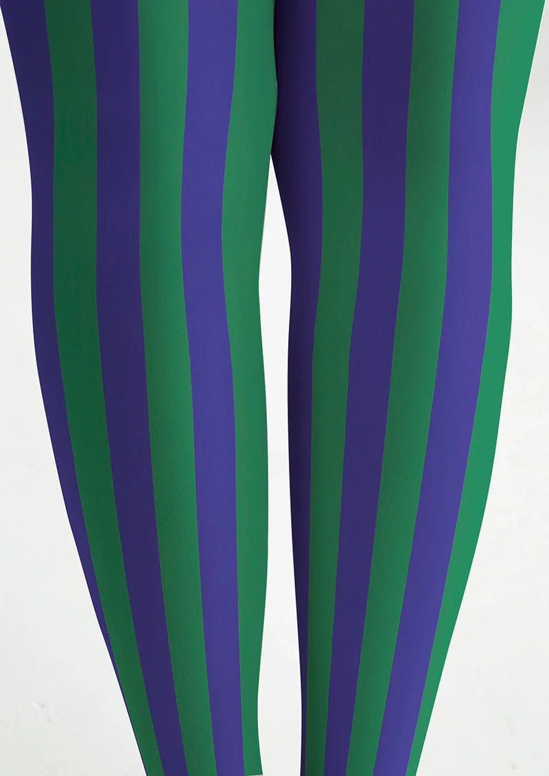 Viken Plan Mineral Green & Purple Stripes Tights Hosiery Pantyhose