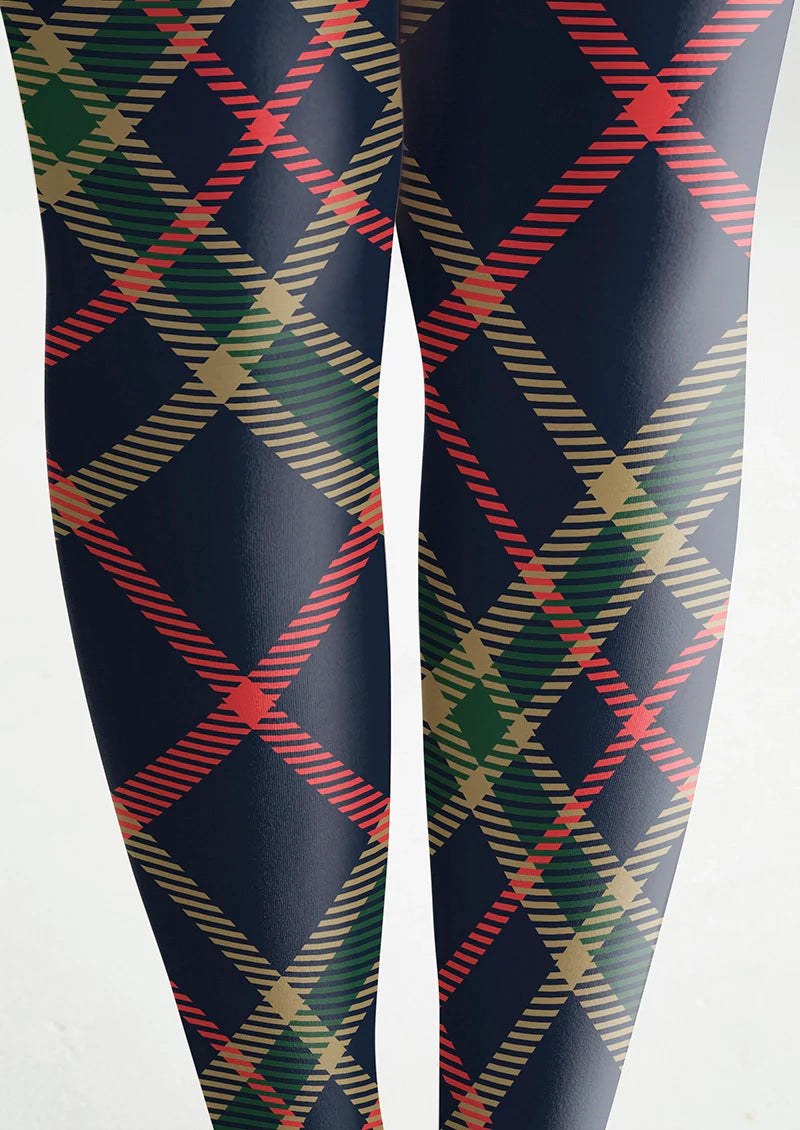 Viken Plan Blue-green-red Striped Check Tights Hosiery Pantyhose