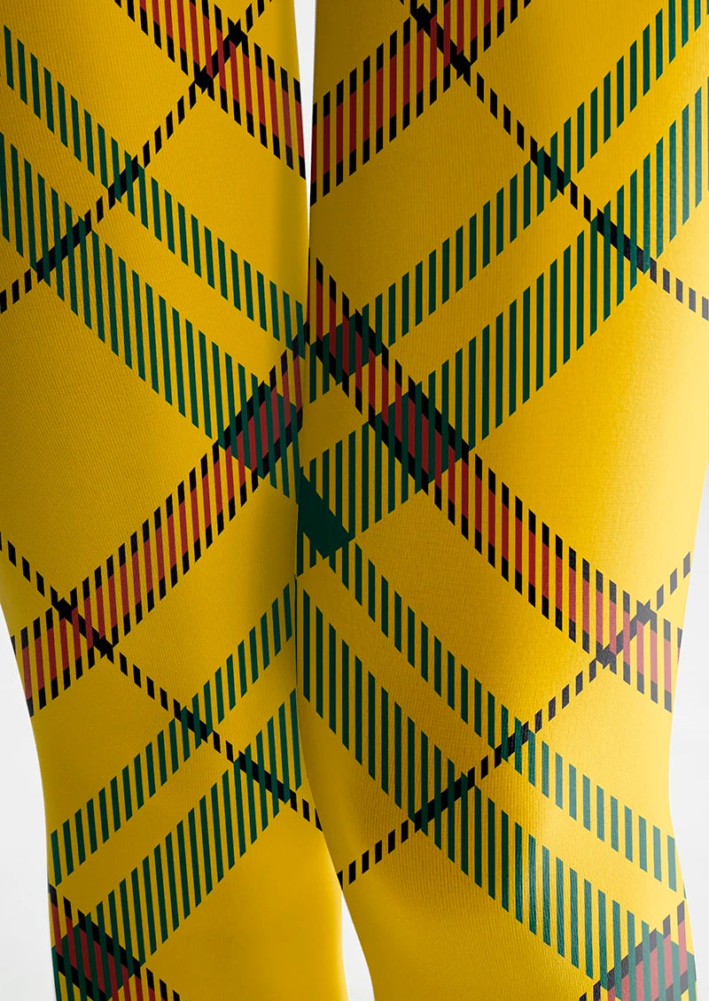 Viken Plan Yellow Striped Check Tights Hosiery Pantyhose