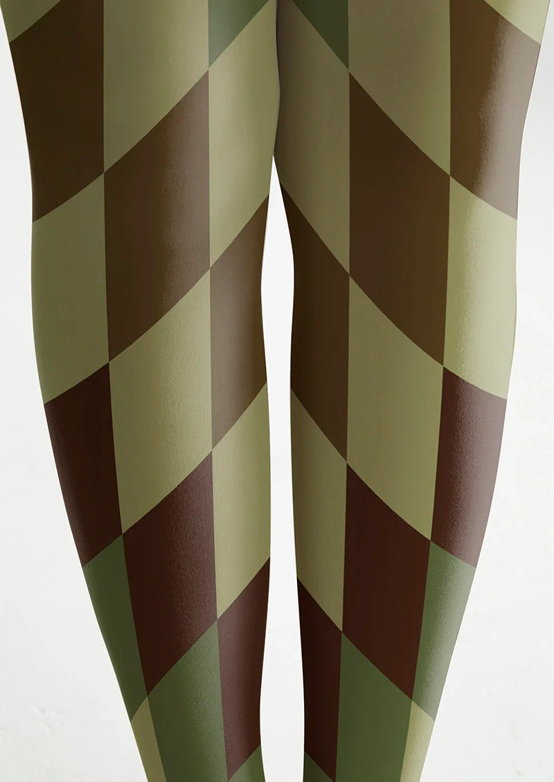 Viken Plan Avocado Diamond Pattern Tights Hosiery Pantyhose