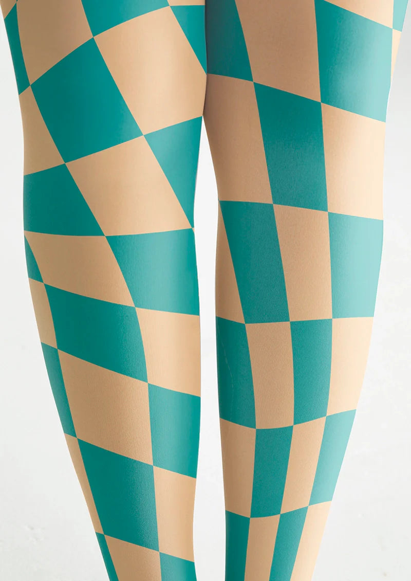 Viken Plan Aqua Green Checked Tights Hosiery Pantyhose