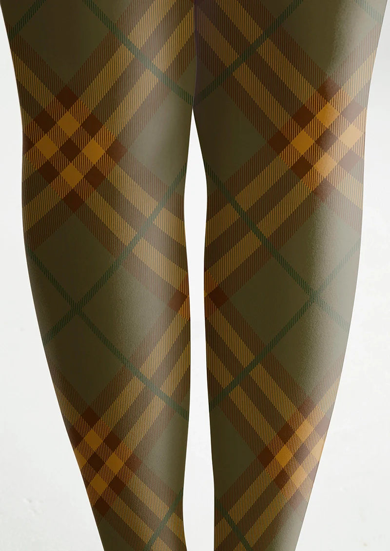 Viken Plan Olive green Maillard Check Tights Hosiery Pantyhose