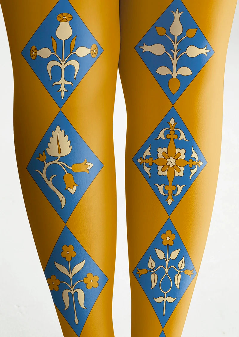 Viken Plan Floral Diamond Pattern Tights Hosiery Pantyhose