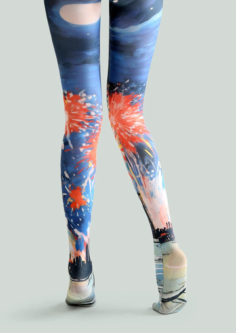 Viken Plan Fun Art Print Tights Colorful Pantyhose /Tights [Statue Of Liberty]