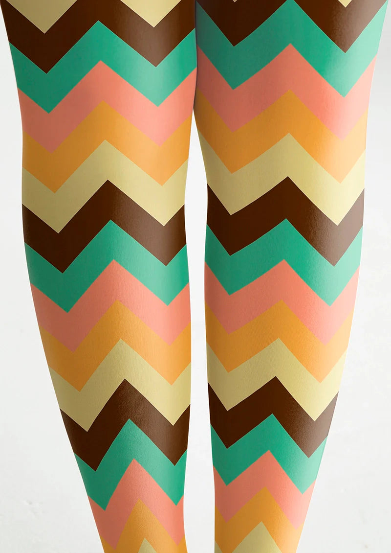 Viken Plan Colorful Jagged Stripes Tights Hosiery Pantyhose