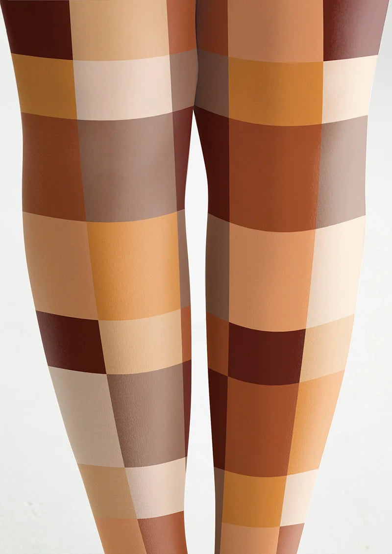 Viken Plan Caramel Checked Tights Hosiery Pantyhose