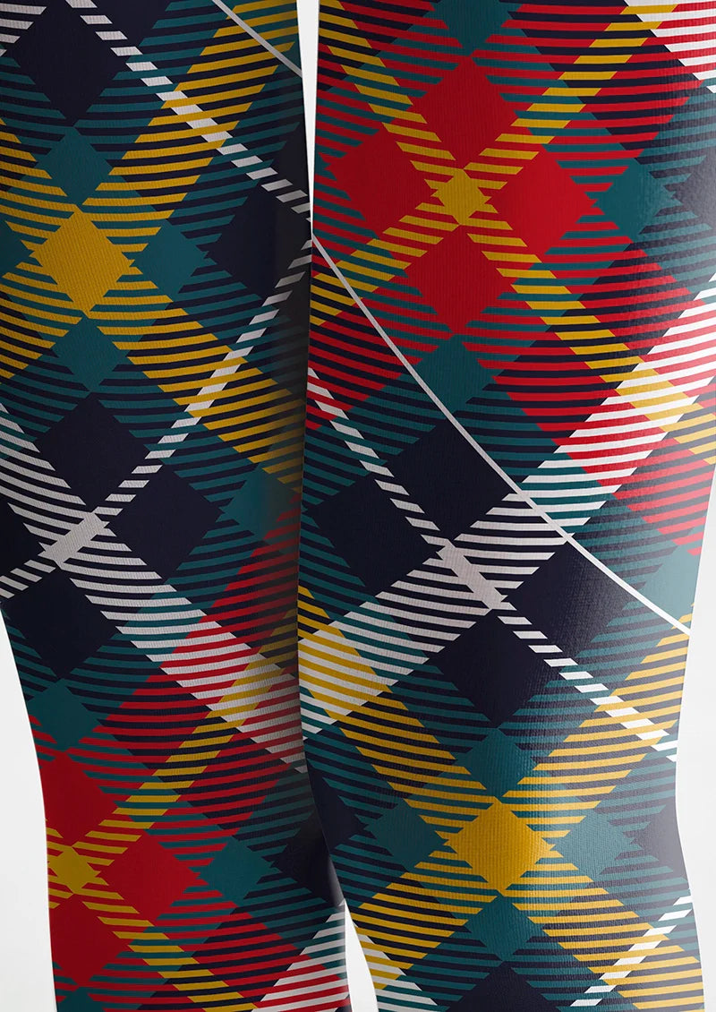 Viken Plan Deep Blue-Colorful Striped Check Tights Hosiery Pantyhose