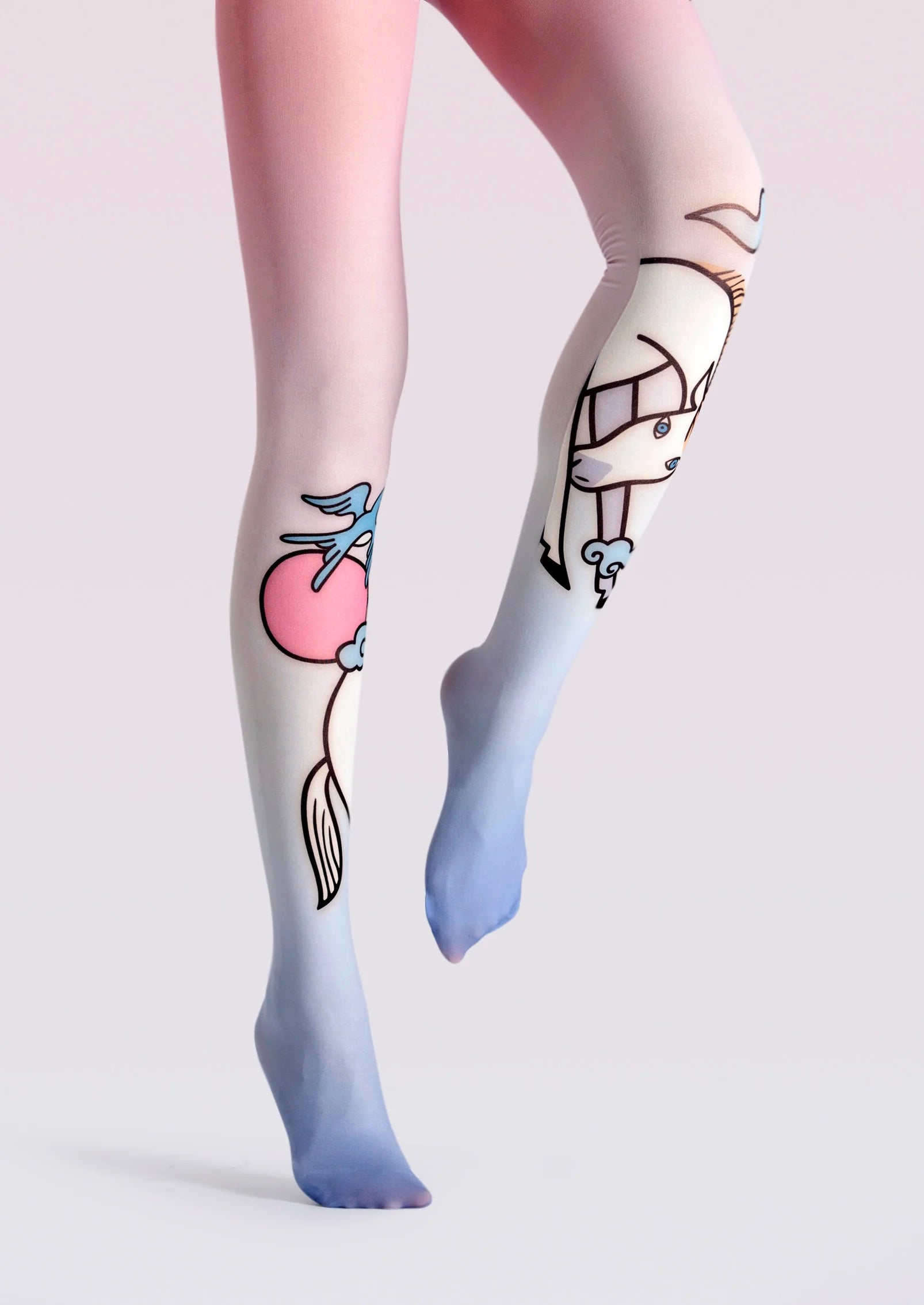Viken Plan Fun art Print Tights Cute Pantyhose/Tights [Horse and swallow fell]