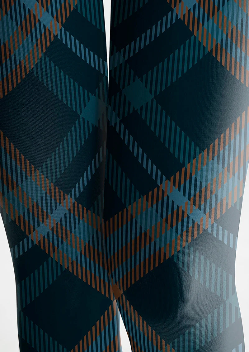 Viken Plan Deep Blue Check Plaid Tights Hosiery Pantyhose