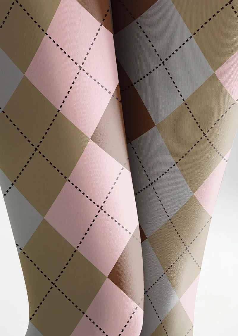 Viken Plan Pinkish Yellow Plaid Tights Hosiery Pantyhose