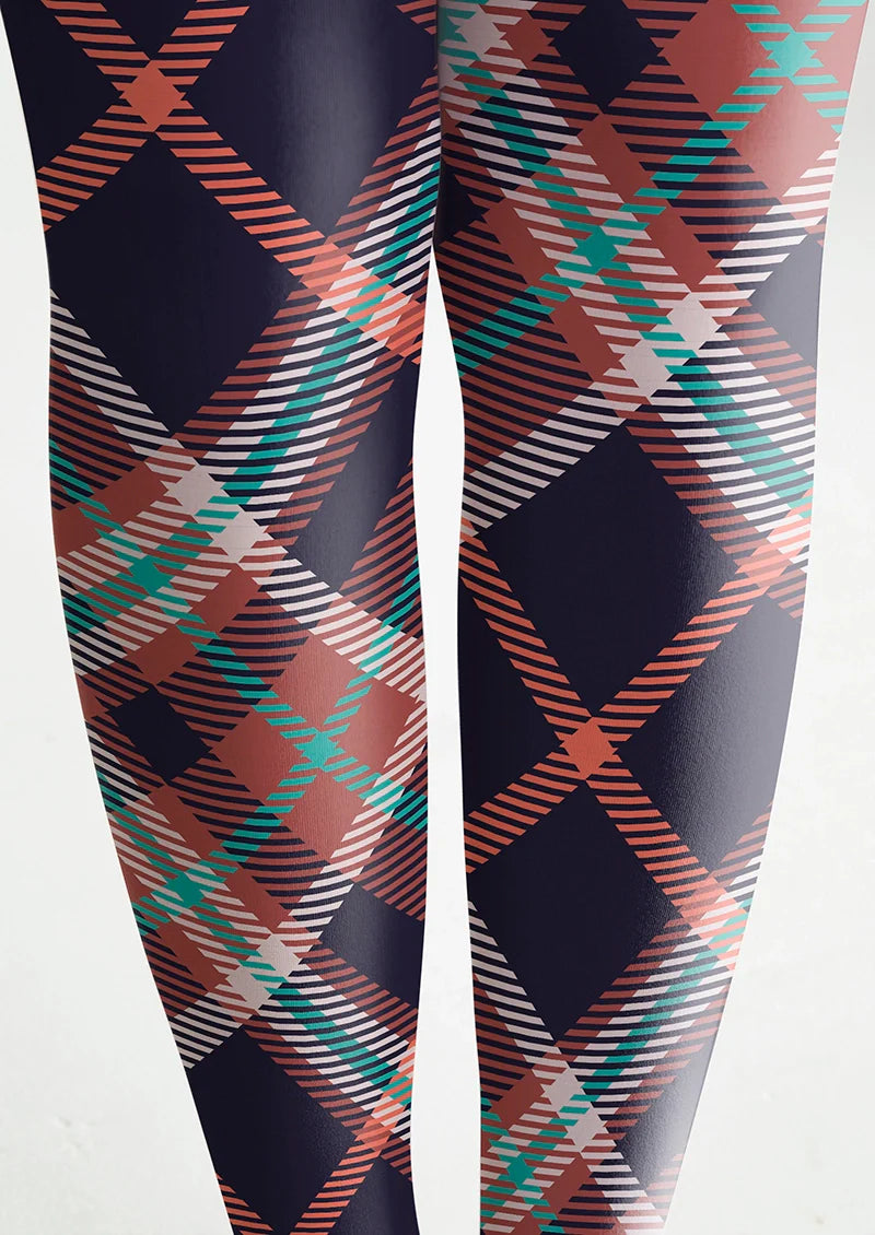 Viken Plan Deep Blue-red Striped Check Tights Hosiery Pantyhose