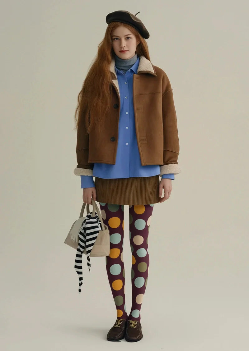 Viken Plan Brown-colorful Polka Dots Memory Tights Hosiery Pantyhose