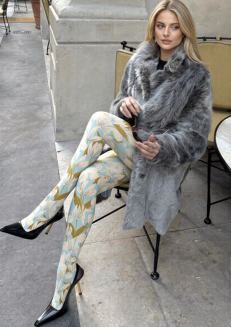 Viken Plan Retro Tulip Flowers Tights Hosiery Pantyhose