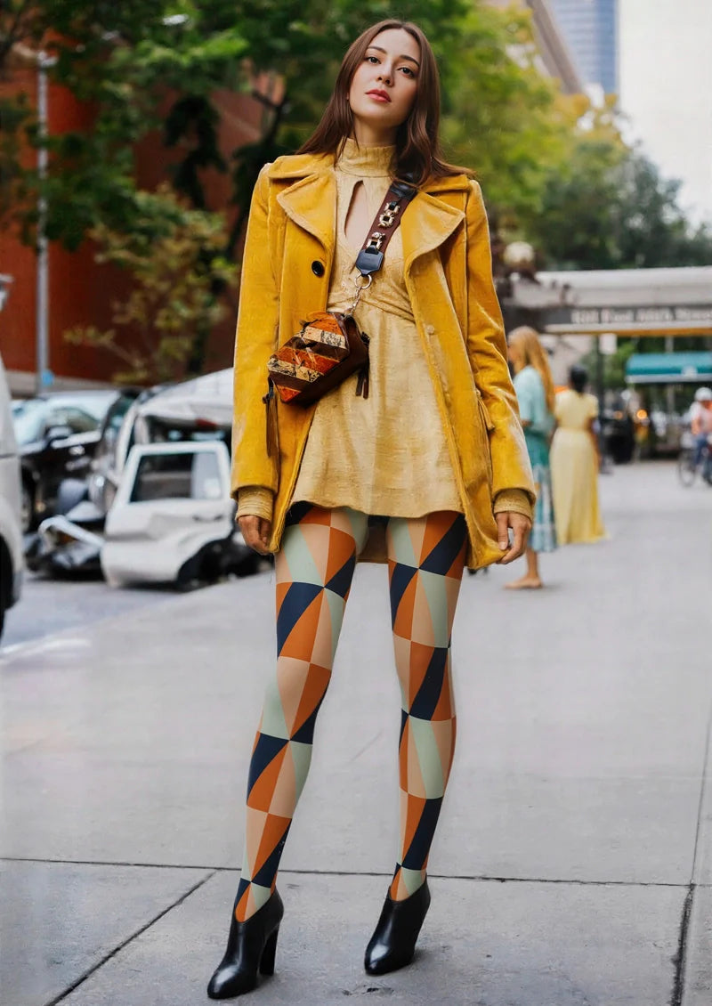 Viken Plan Orange-Green Prism Tights Hosiery Pantyhose