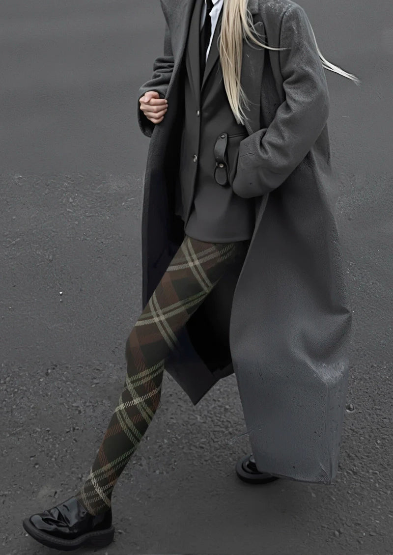 Viken Plan Black-gray Check Tights Hosiery Pantyhose
