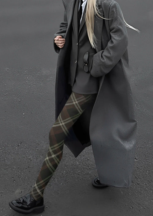 Viken Plan Black-gray Check Tights Hosiery Pantyhose