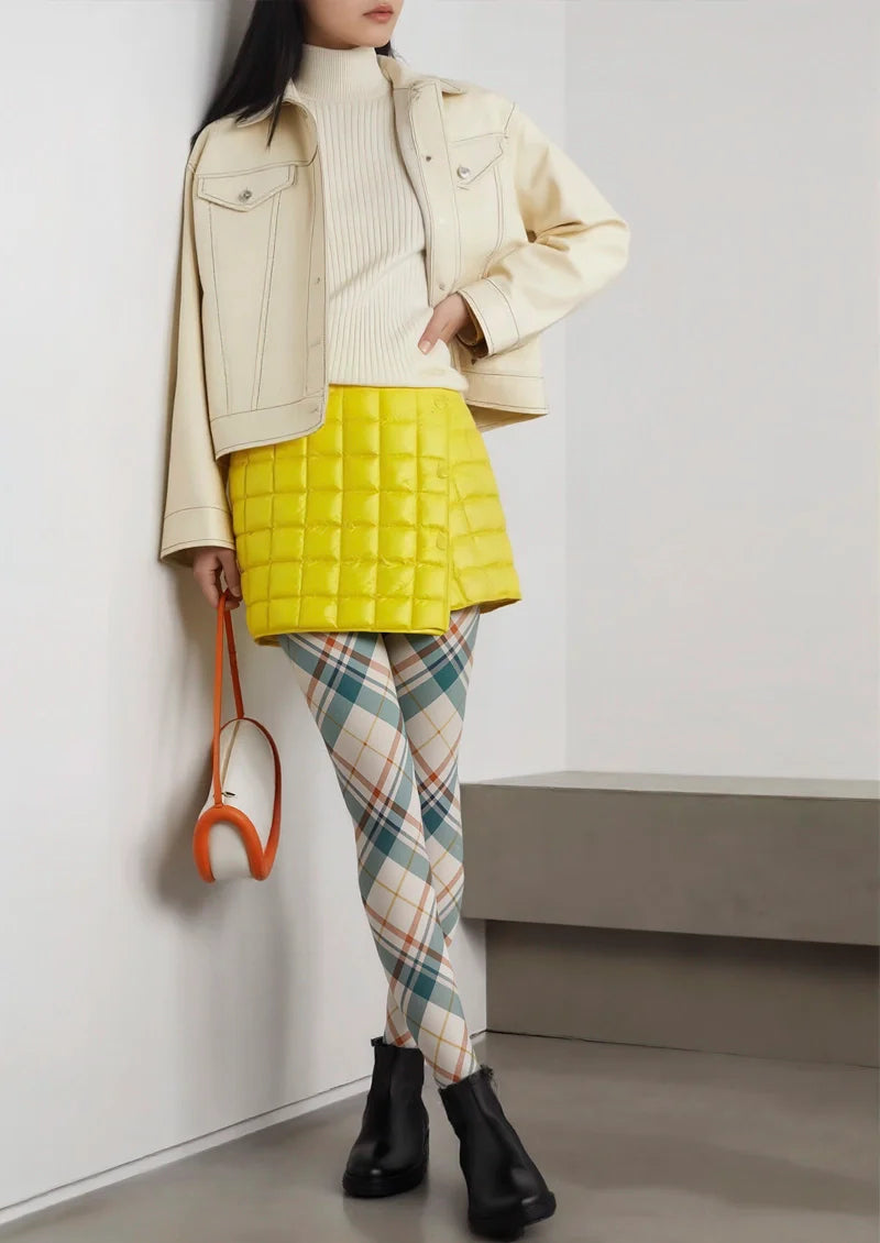 Viken Plan Khaki Stripes Check Tights Hosiery Pantyhose