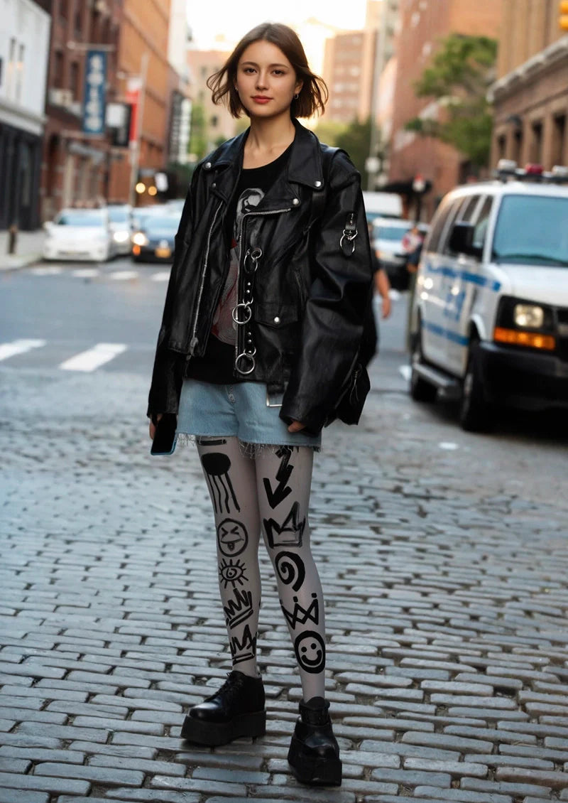 Viken Plan Graffiti Glyph Tights Hosiery Pantyhose