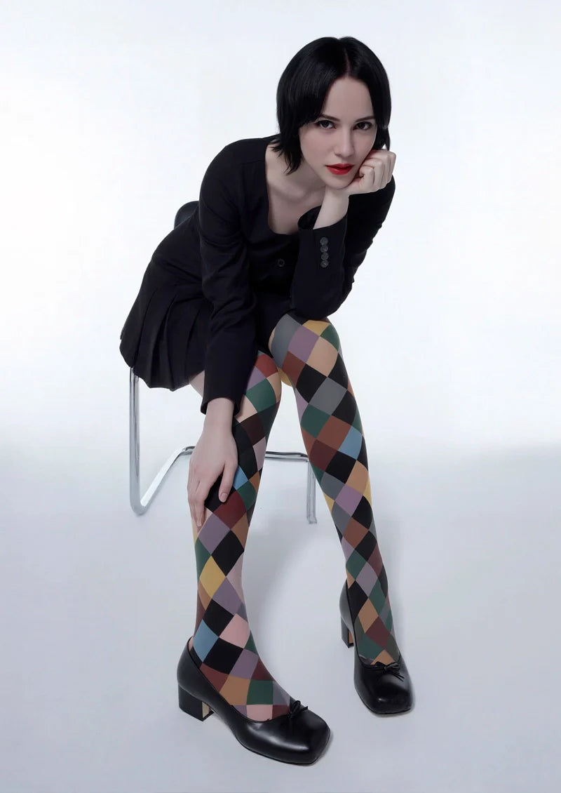 Viken Plan Color Checkered Pattern Tights Hosiery Pantyhose