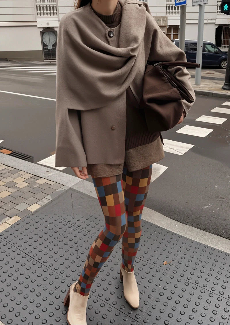 Viken Plan Terra-Cotta  Plaid Tights Hosiery Pantyhose