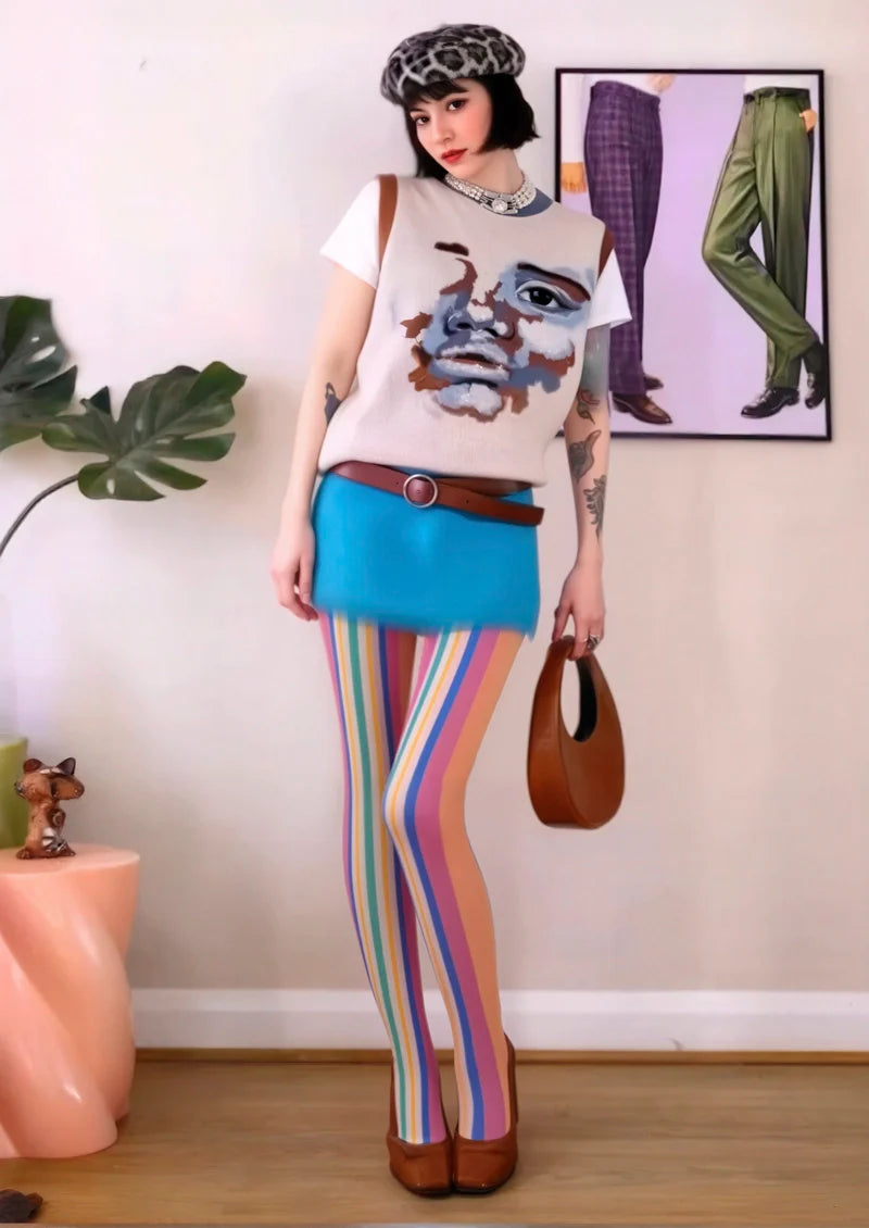 Viken Plan Neon Stripes Tights Hosiery Pantyhose
