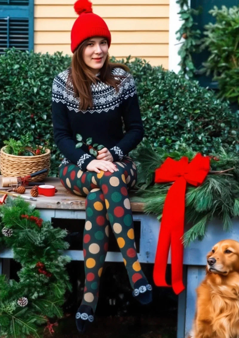 Viken Plan Christmas green polka dots Tights Hosiery Pantyhose