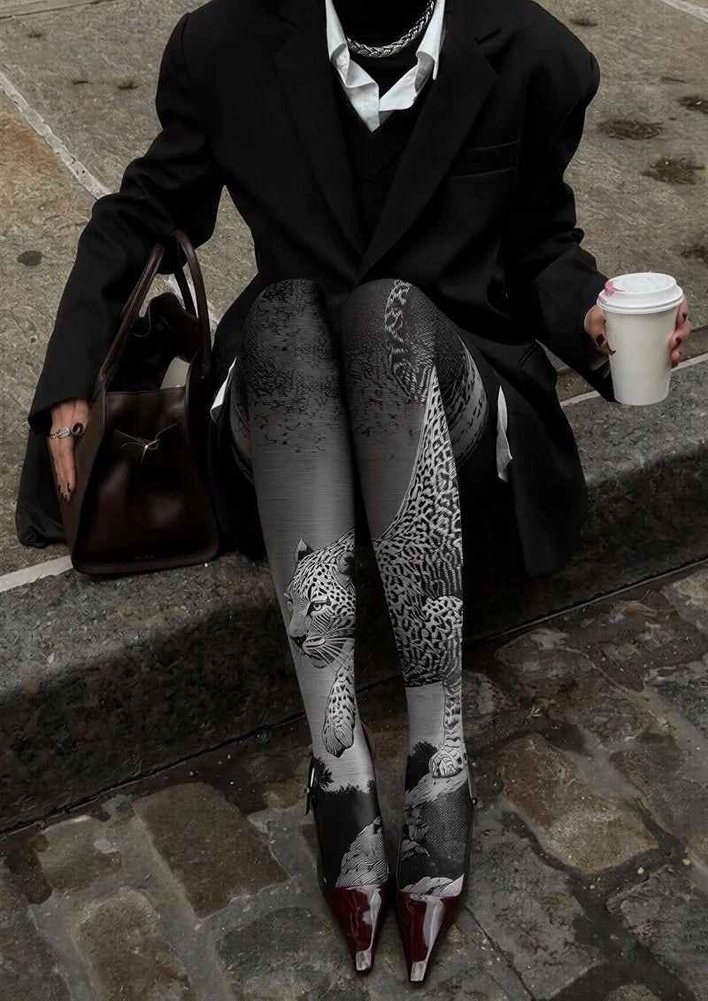 Viken Plan Leopard Line engraving Tights Hosiery Pantyhose