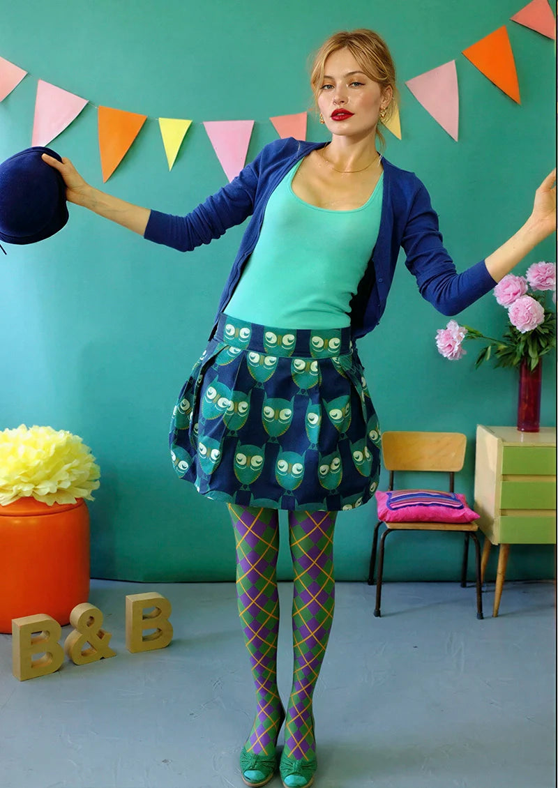 Viken Plan Green- purple checkered Tights Hosiery Pantyhose