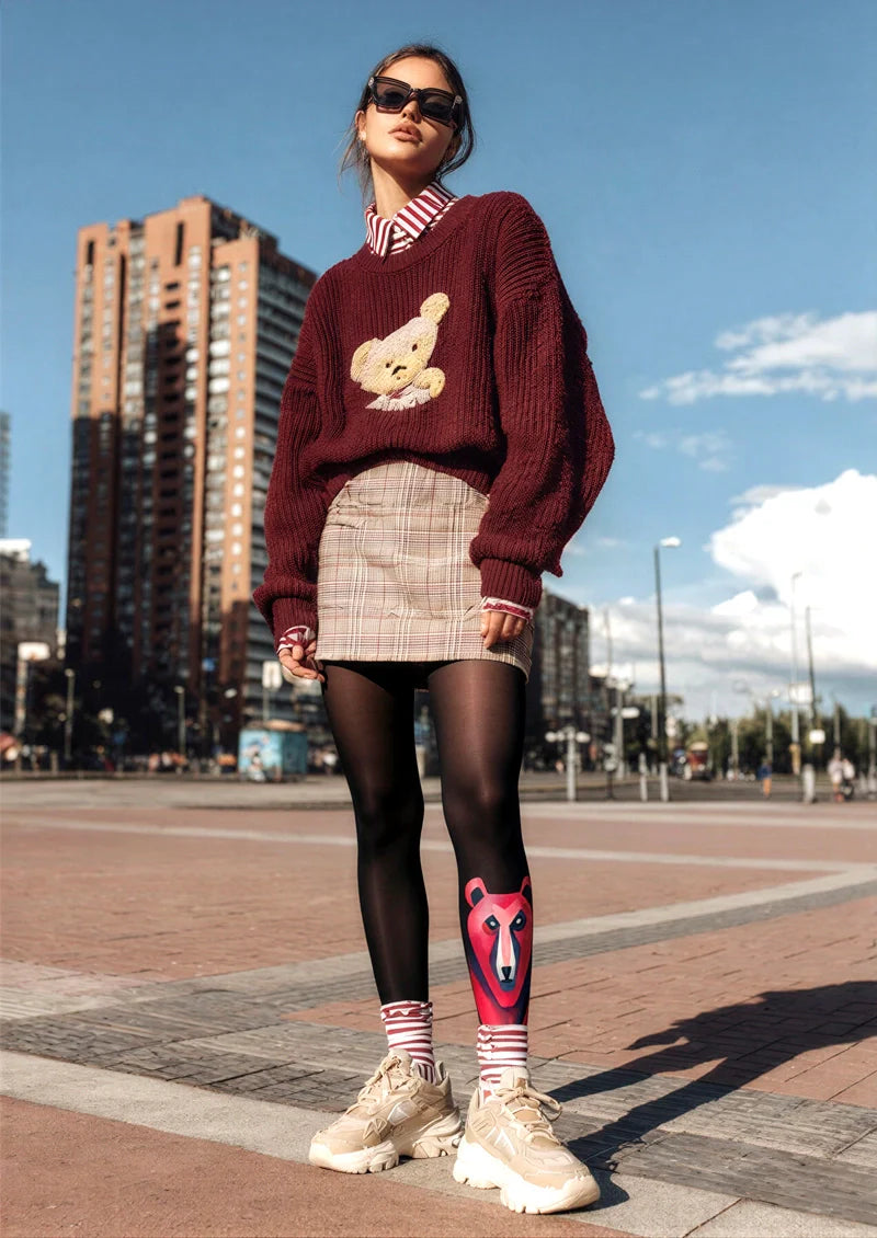 Viken Plan Peach Pink Bear Tights Hosiery Pantyhose