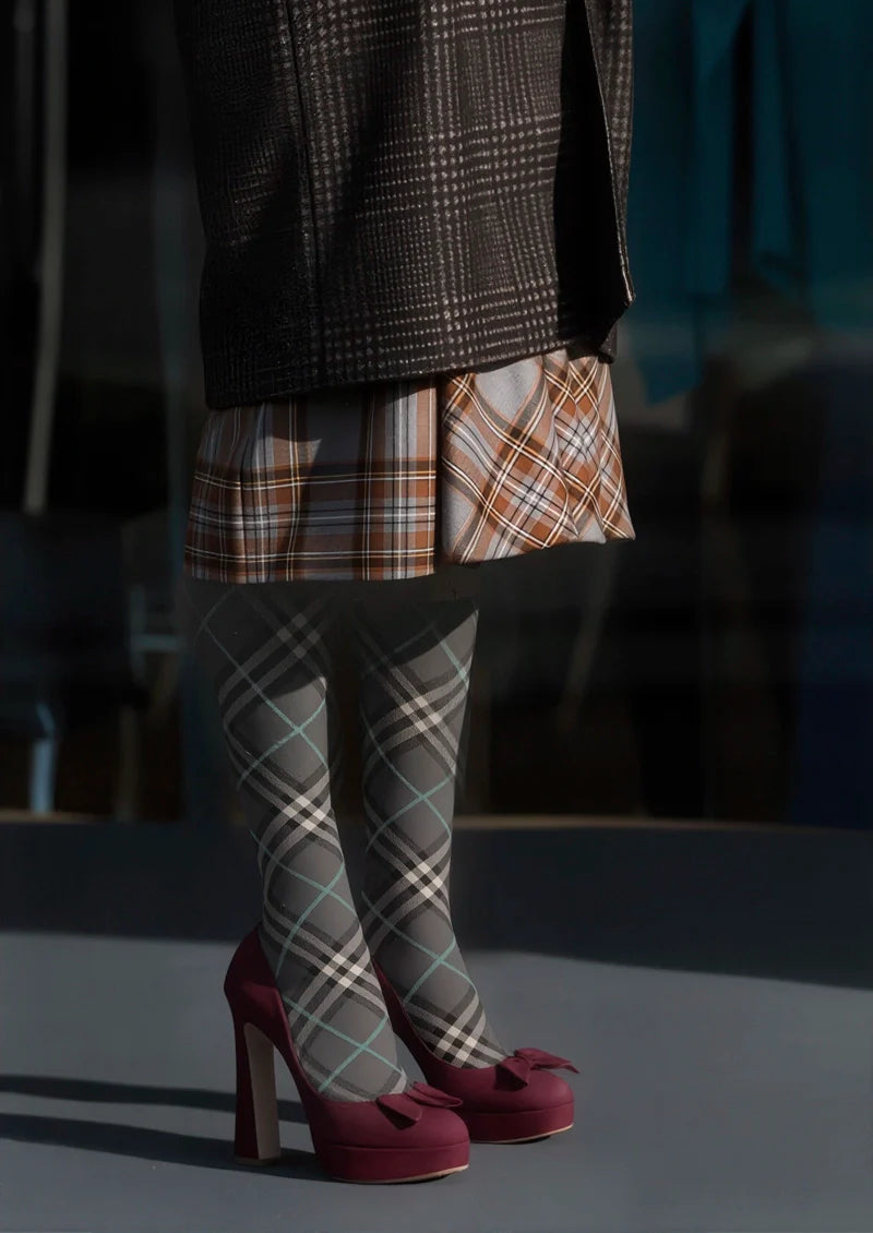 Viken Plan Grayish black Check Tights Hosiery Pantyhose