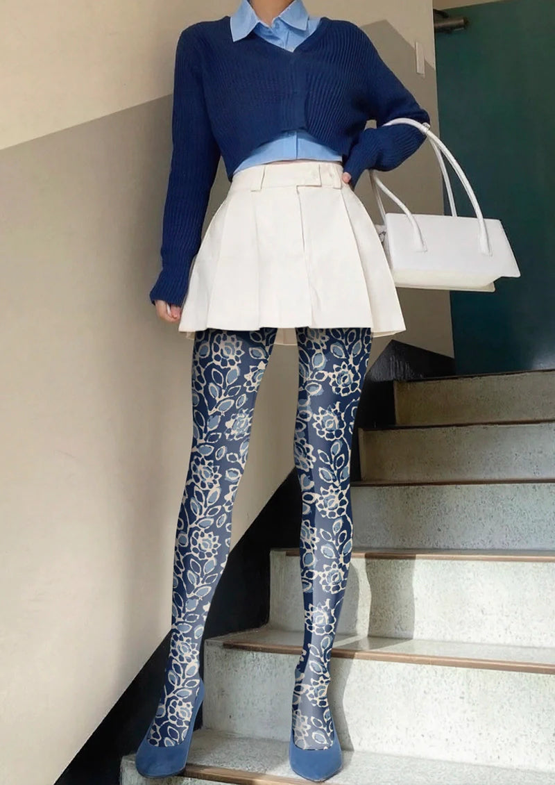 Viken Plan Porcelain Florals Tights Hosiery Pantyhose