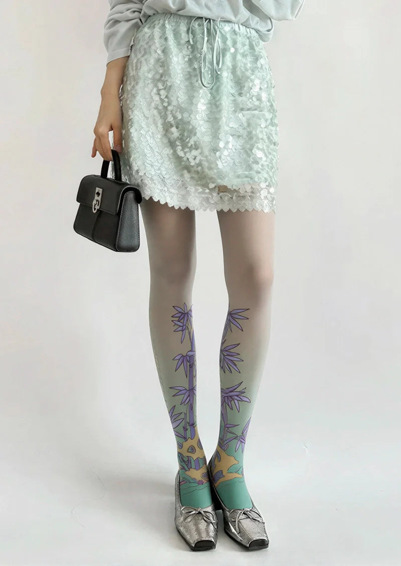 Viken Plan Purple Bamboo Tights Hosiery Pantyhose