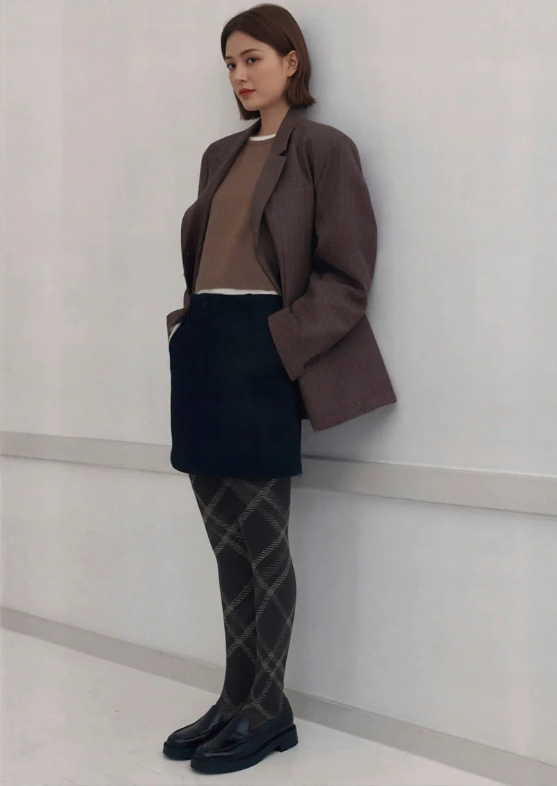Viken Plan Darkness Check Plaid Tights Hosiery Pantyhose