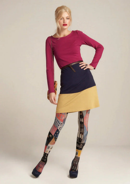 Viken Plan Block Color Fantasy Town Tights Hosiery Pantyhose