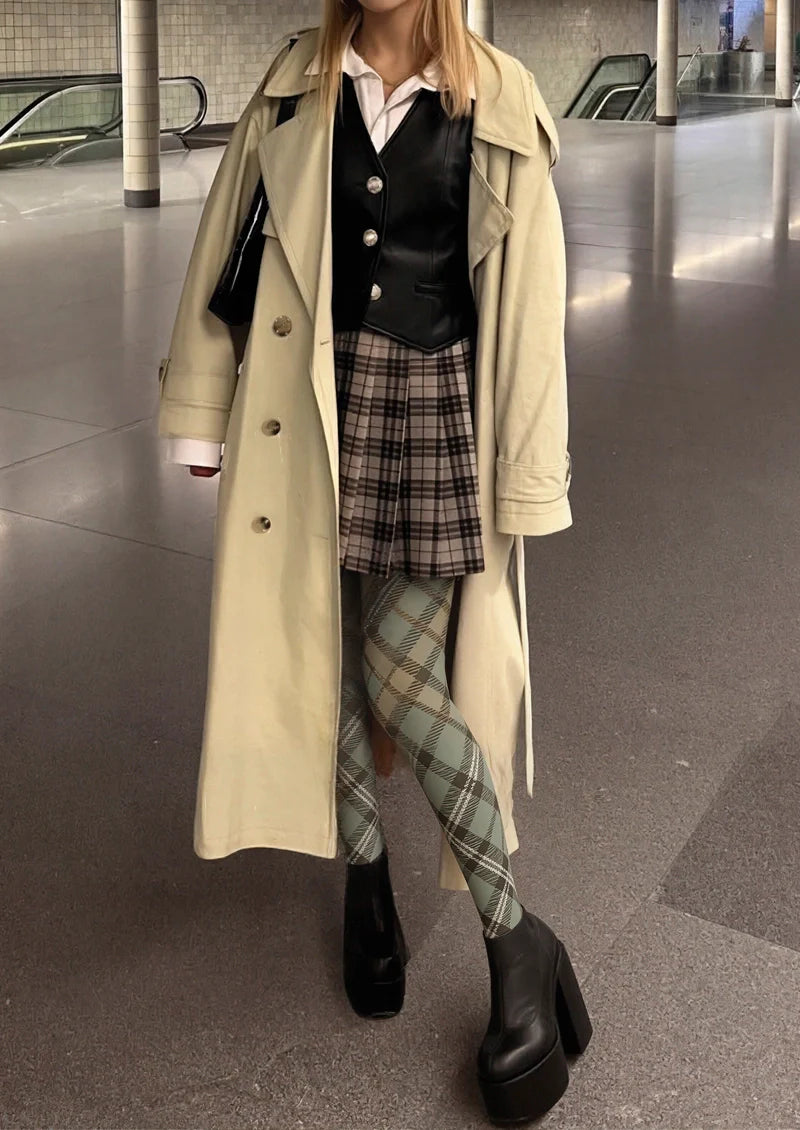 Viken Plan Light Green Check Plaid Tights Hosiery Pantyhose