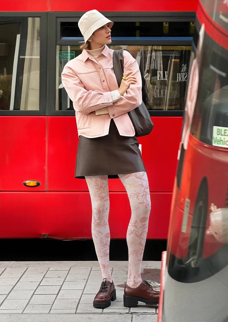 Viken Plan Pink Flowers Tights Hosiery Pantyhose