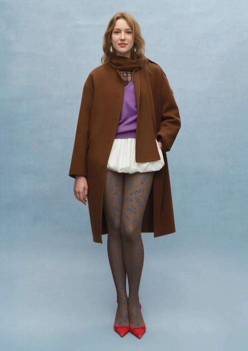 Viken Plan Brown-blue  Dainty florals Tights Hosiery Pantyhose