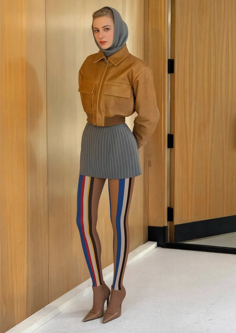 Viken Plan Retro Color Stripes Tights Hosiery Pantyhose
