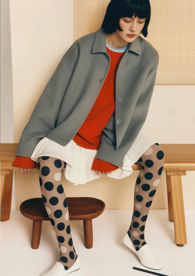 Viken Plan Bubble Tea Polka Dots Tights Hosiery Pantyhose