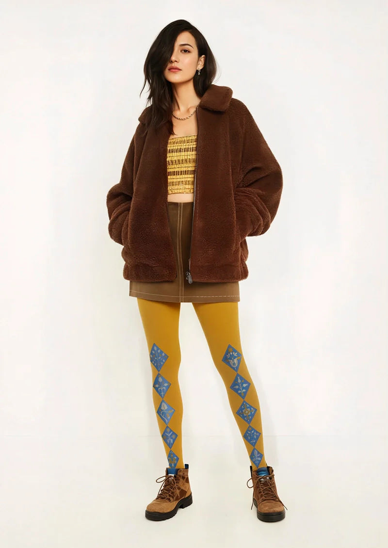 Viken Plan Floral Diamond Pattern Tights Hosiery Pantyhose