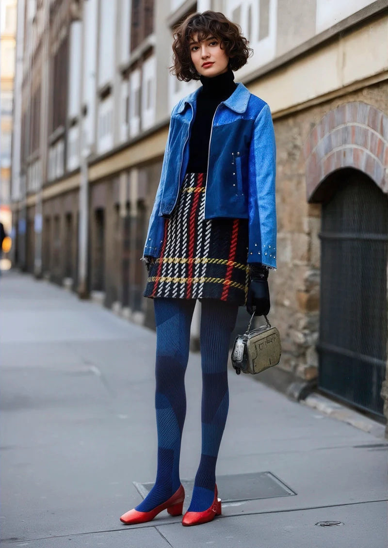 Viken Plan Blue Striped Rectangle Tights Hosiery Pantyhose