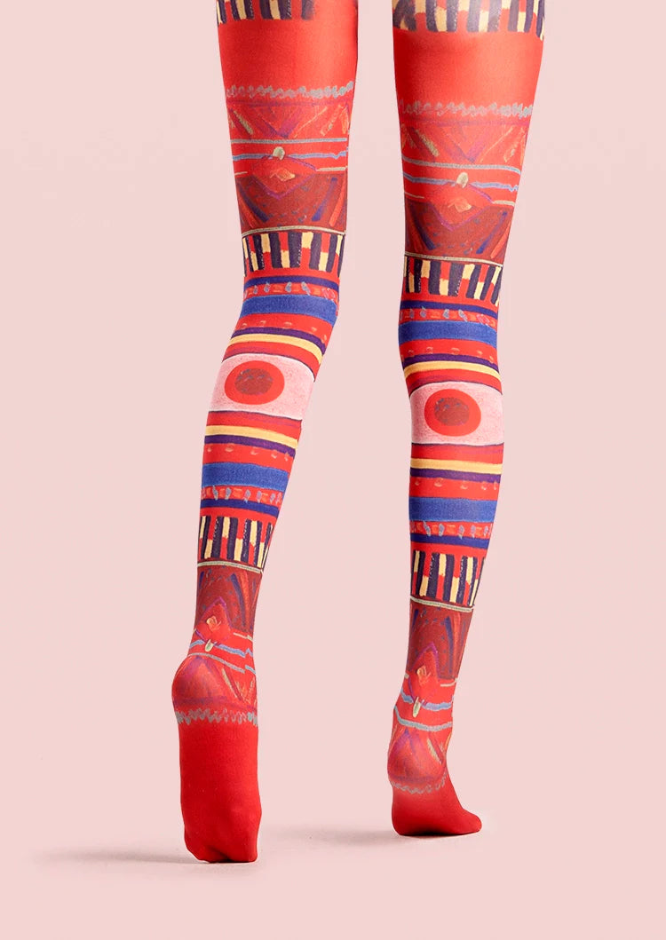 Viken Plan Ethnic Art Print Boho Pantyhose/Tights [Archaic totem]
