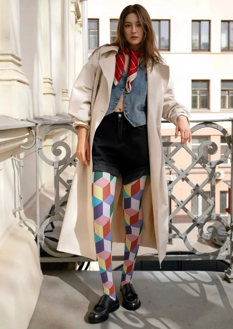Viken Plan Colored Blocks Tights Hosiery Pantyhose