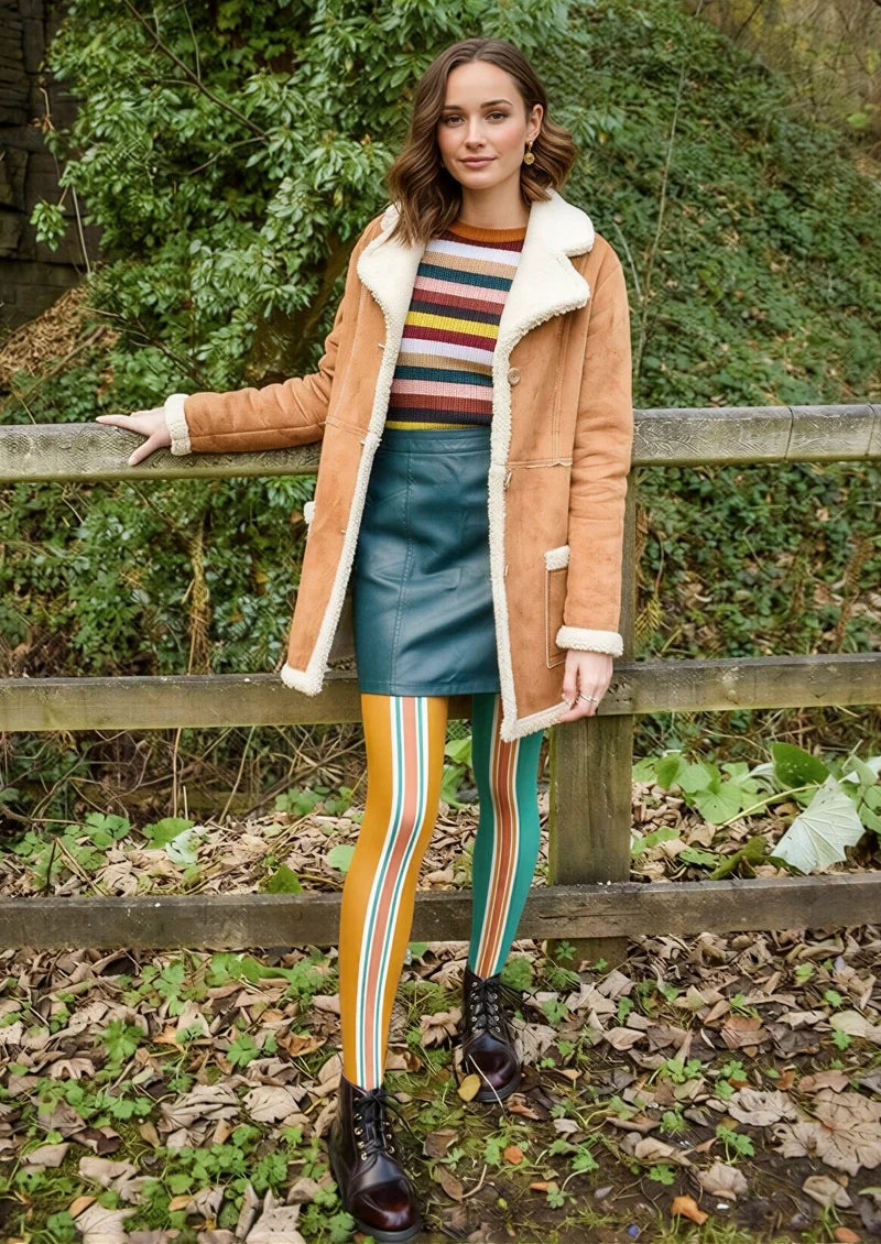 Viken Plan Orange-green stripes Tights Hosiery Pantyhose