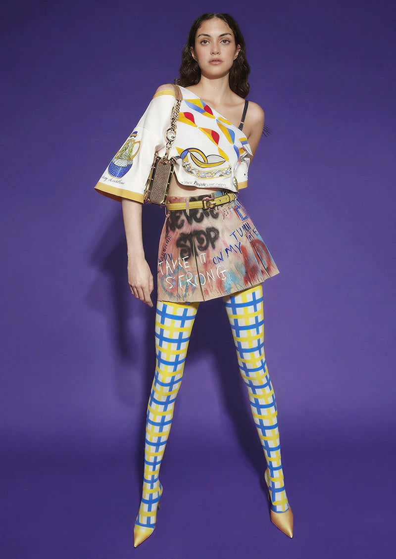 Viken Plan Yellow-blue checkered Tights Hosiery Pantyhose