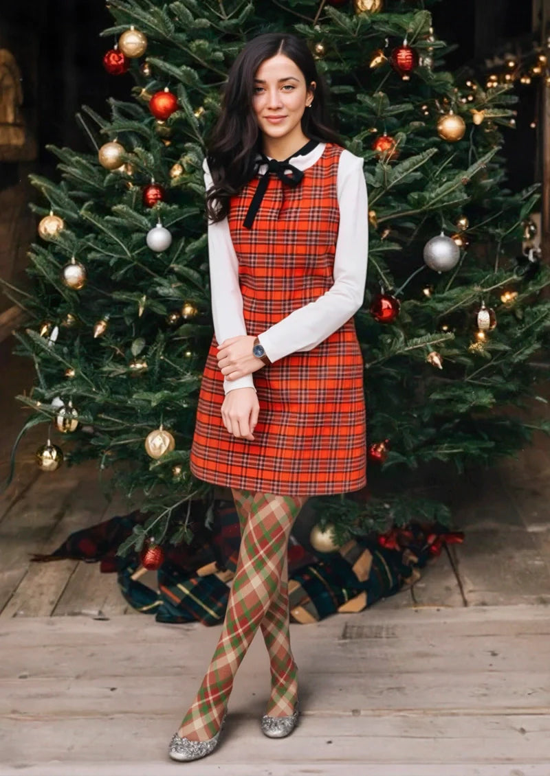 Viken Plan Christmas red-green stripes Checked Tights Hosiery Pantyhose