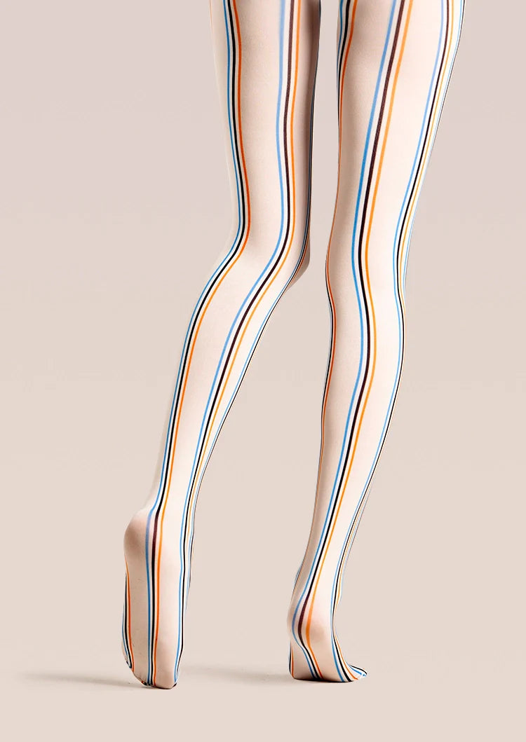 Viken Plan Beige Striped College Tights Hosiery Pantyhose